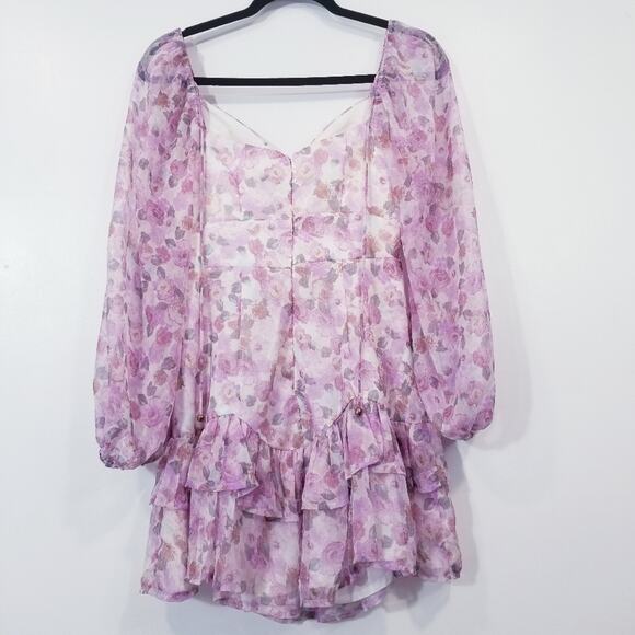Saints + Secret Floral Puff Sleeve Cut-Out Mini Dress - Picture 3 of 13